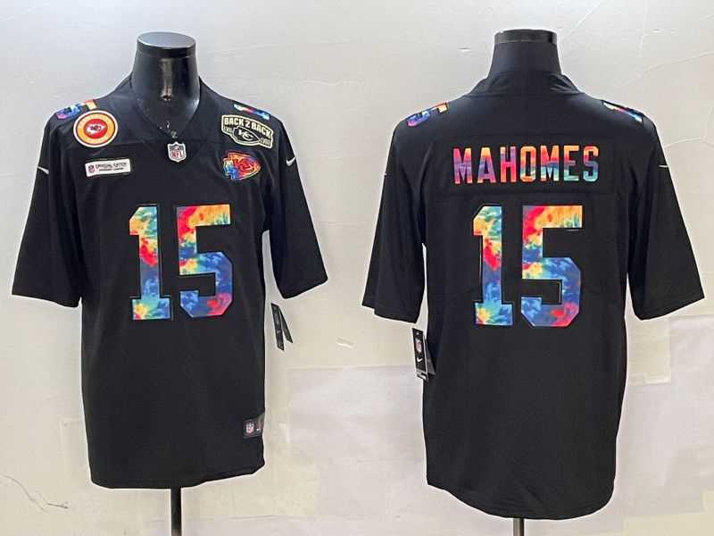 Men Kansas City Chiefs #15 Mahomes Black Rainbow 2025 Nike Limited NFL Jersey style 3292